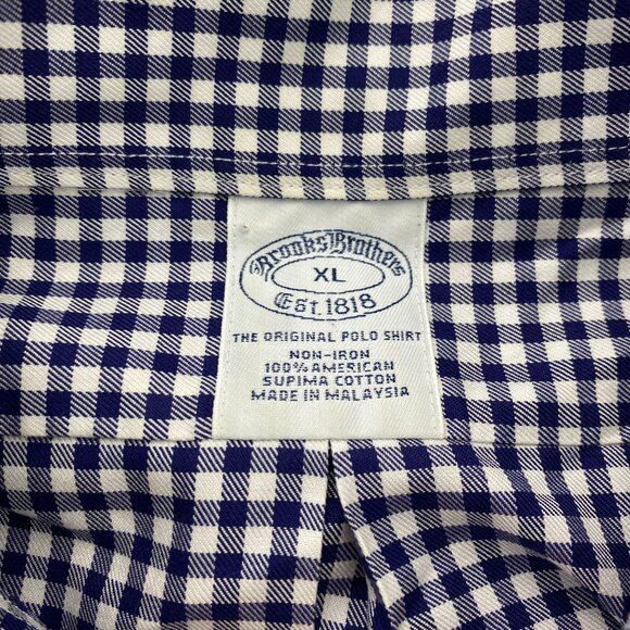 Brooks Brothers Button Down Shirt Men Extra Large XL Blue White Checkered Polo - Picture 5 of 9